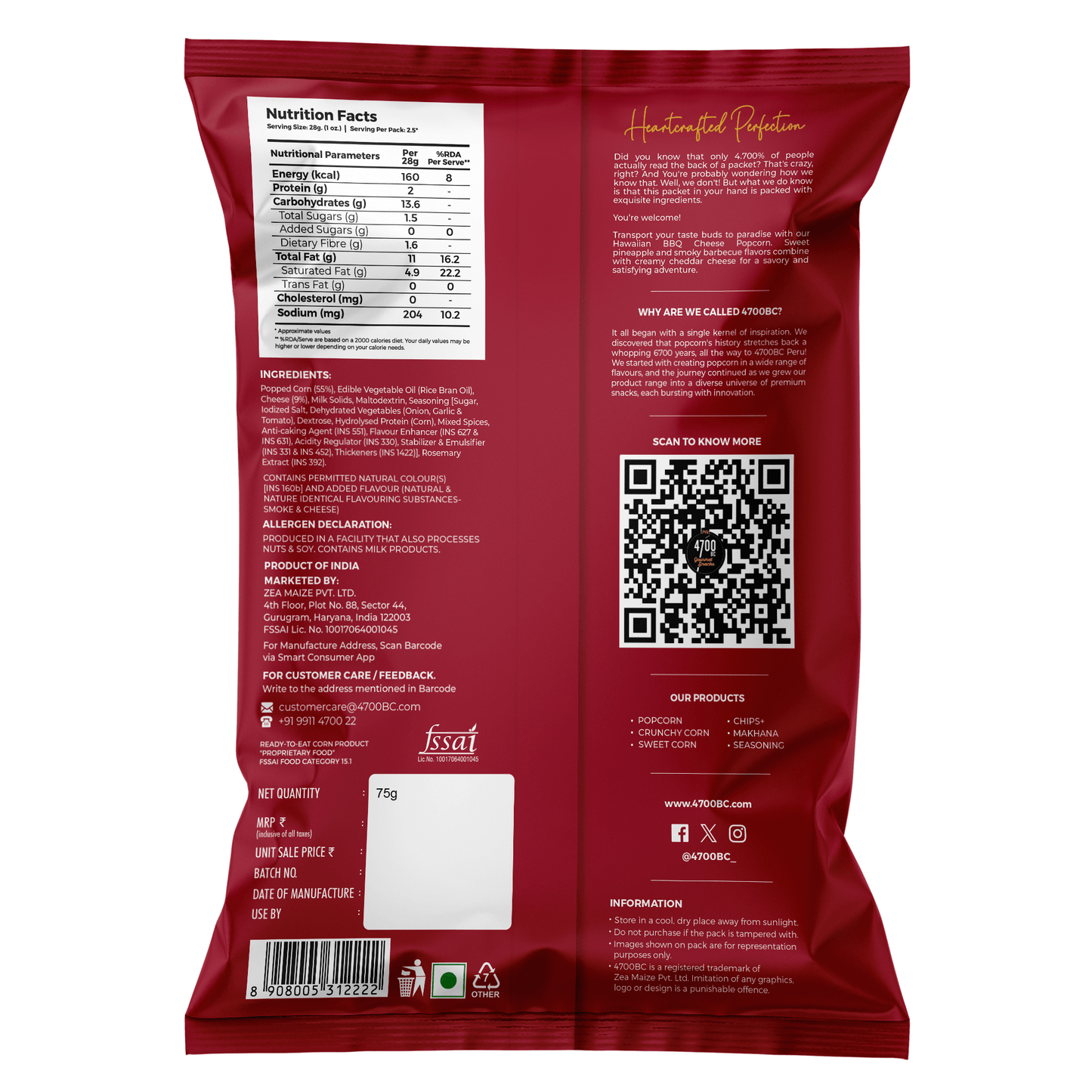 Hawaiian BBQ Cheese Popcorn, Pouch (Pack of 8, 75g)