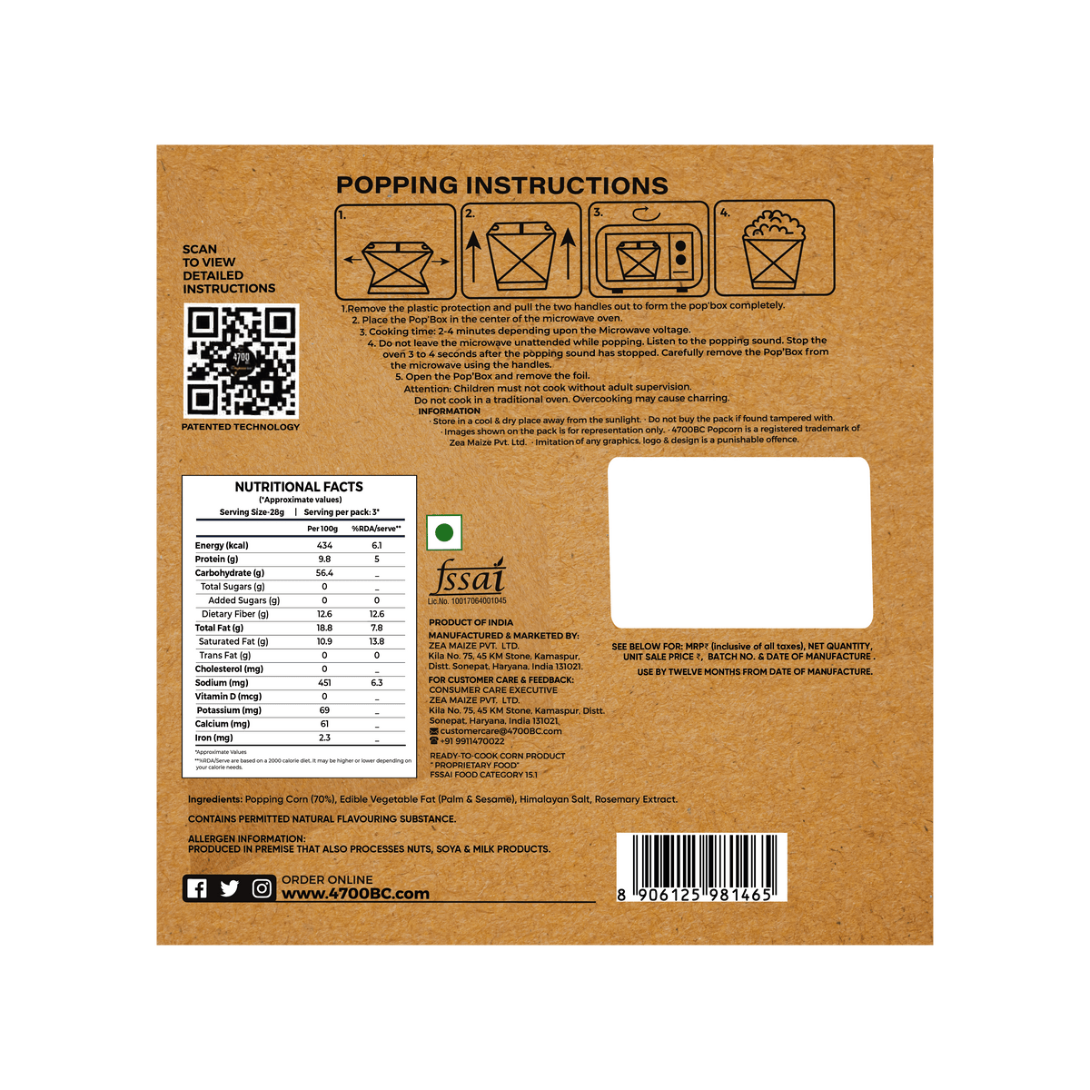 Microwave Popcorn, Simply Salted, Pop Box (Pack of 3, 80g) 4700BC