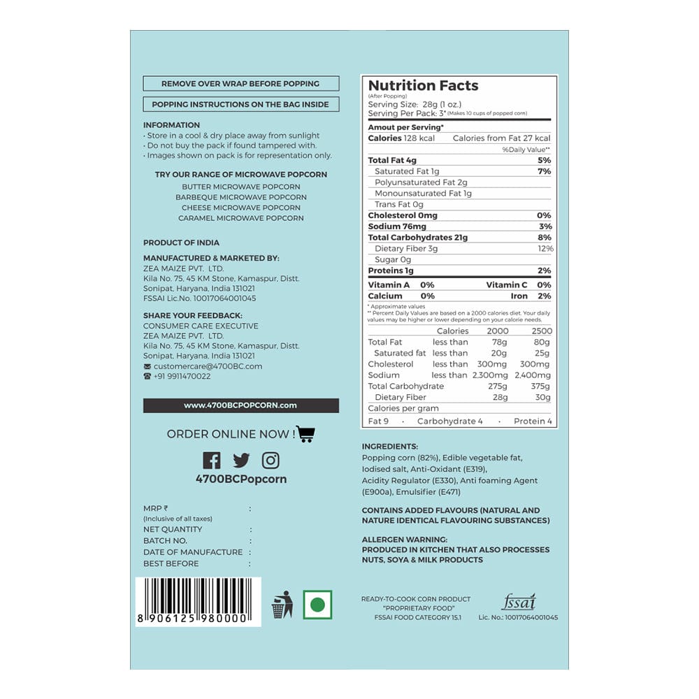 4700bc microwave natural popcorn full nutrition information