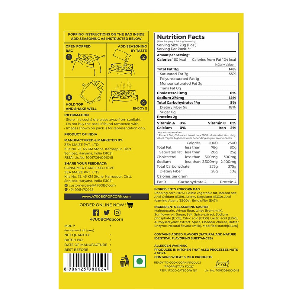 4700bc microwave cheese popcorn full nutrition information