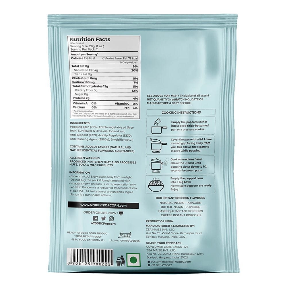 4700bc instant natural popcorn full nutrition information