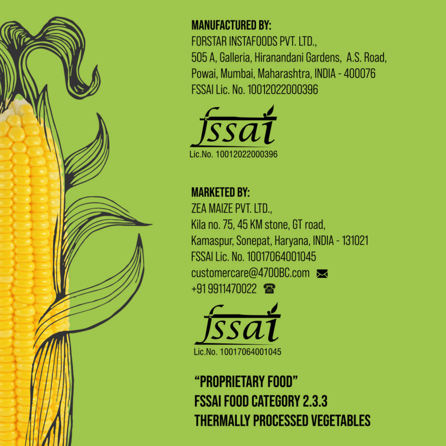 4700BC Lemon Pepper Sweet Corn Manufacturing Information