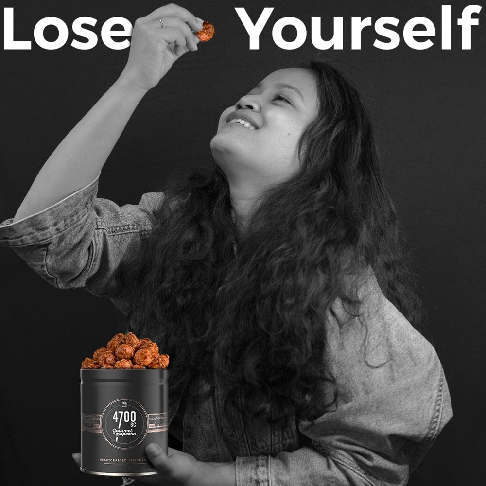 Eating 4700BC belgian choco caramel gourmet popcorn