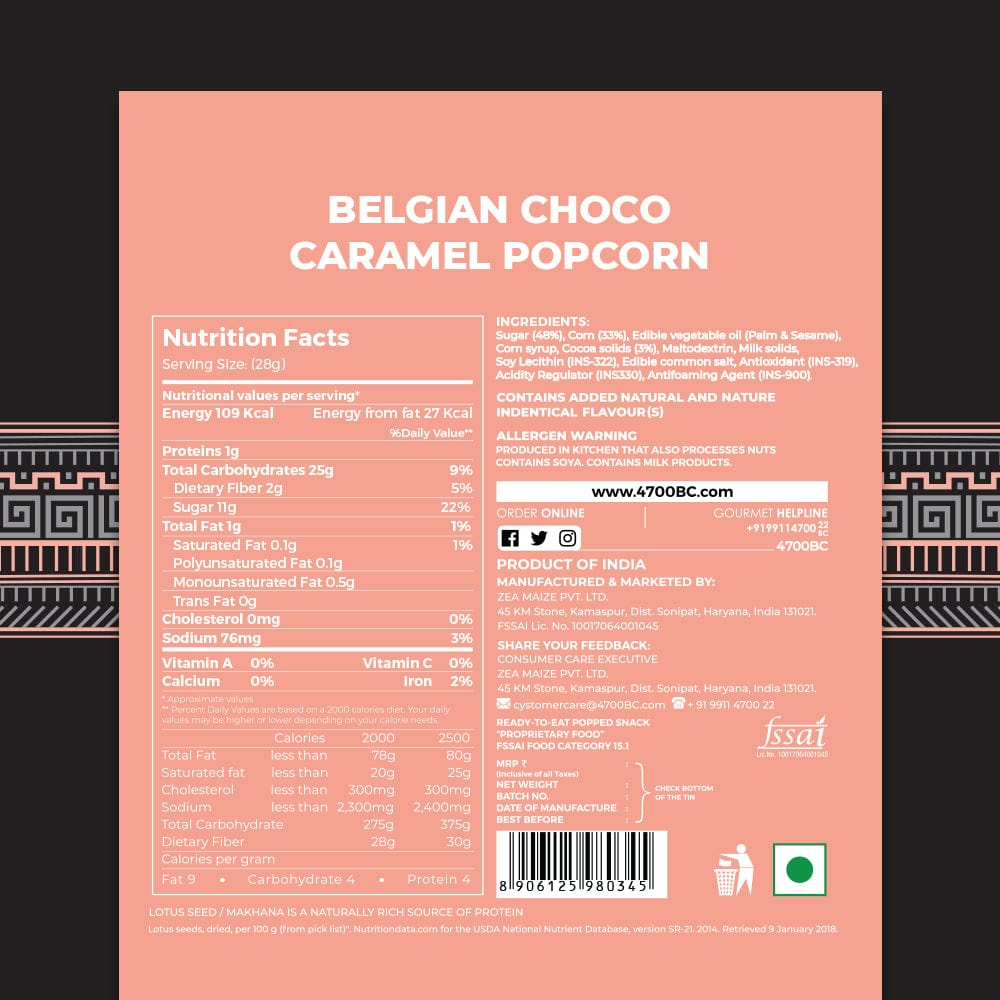 4700BC belgian choco caramel gourmet popcorn full nutrition information