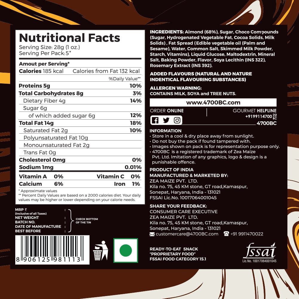 4700bc tuxedo choco almonds full nutrition information