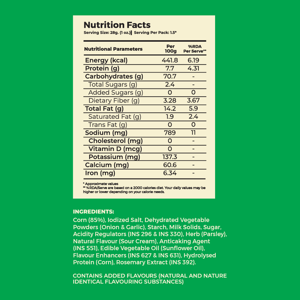 Crunchy Corn, Sour Cream & Onion (Pack of 8, 45g)