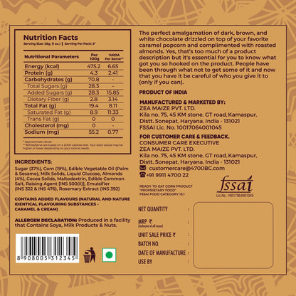 4700bc nutty tuxedo chocolate popcorn nutrition facts - Non-GMO corn, no Cholesterol, Trans-fat, or Gluten, and no MSG 