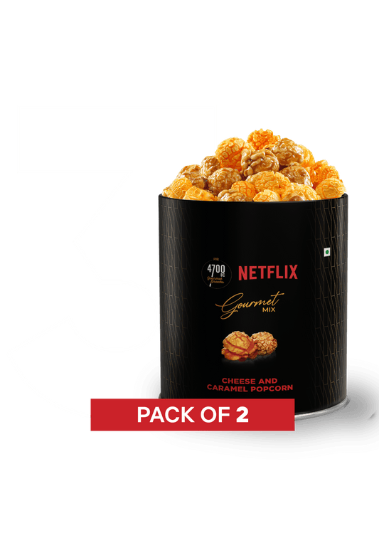 4700BC x Netflix, Gourmet, Cheese & Caramel Popcorn, Tin, 75g (Pack of 2)