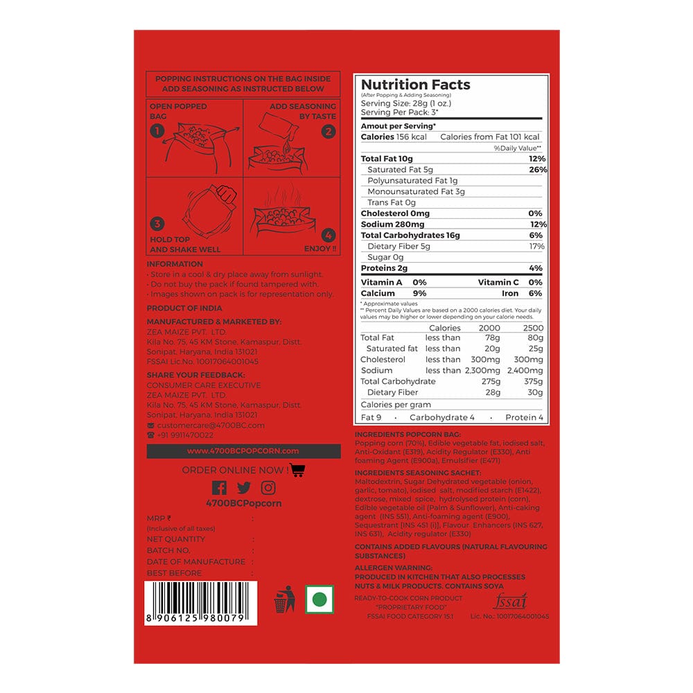 4700bc microwave BBQ popcorn full nutrition information