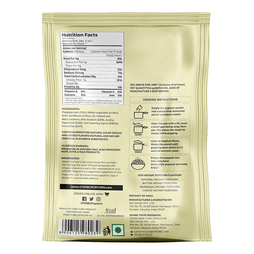 4700bc instant butter popcorn  full nutrition information