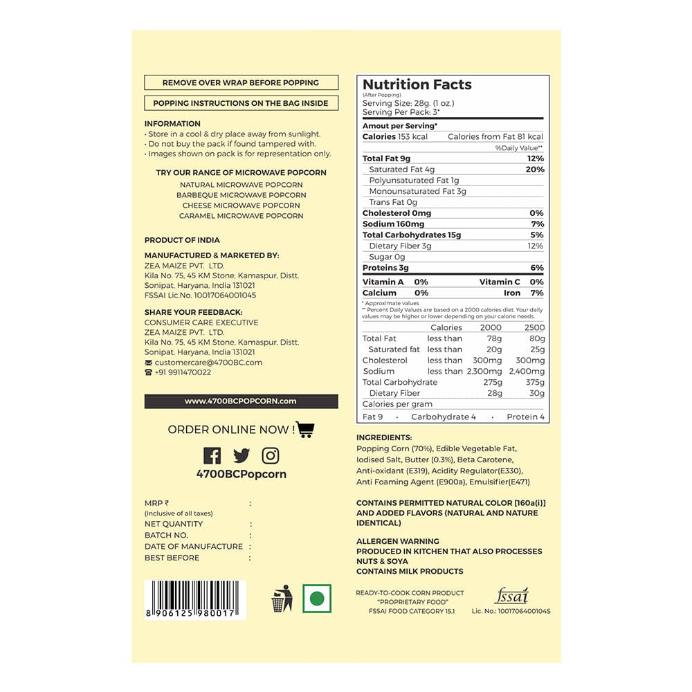 4700bc microwave butter popcorn full nutrition information