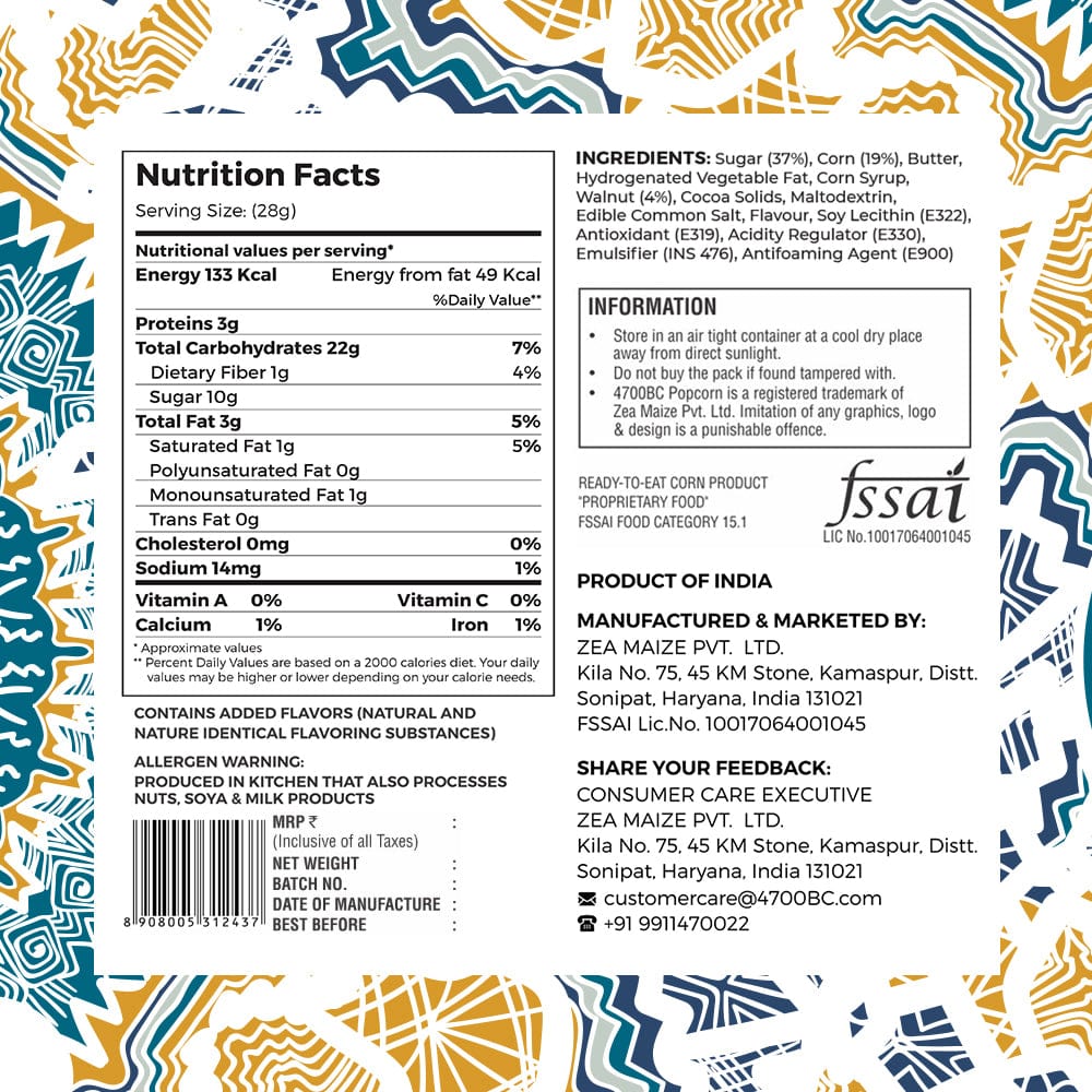 4700bc mocha walnut  chocolate gourmet popcorn  nutrition information
