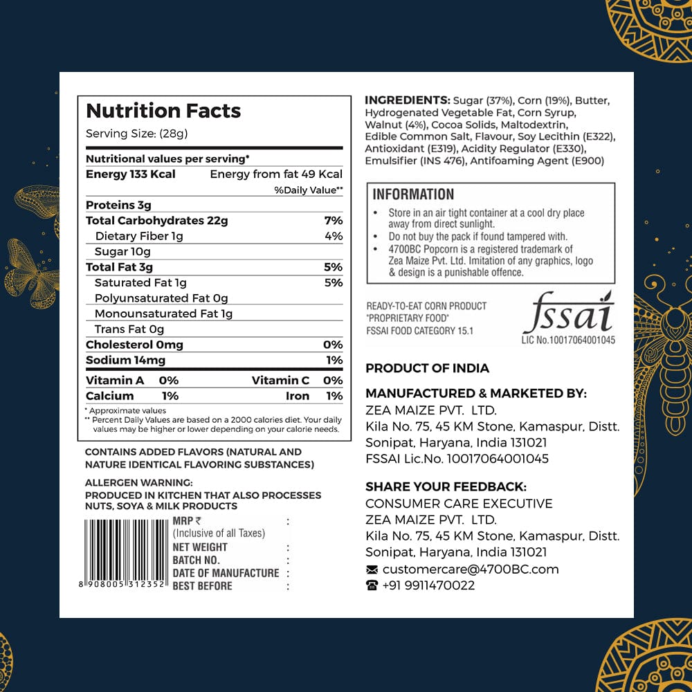 4700bc mocha walnut chocolate  gourmet popcorn nutrition information