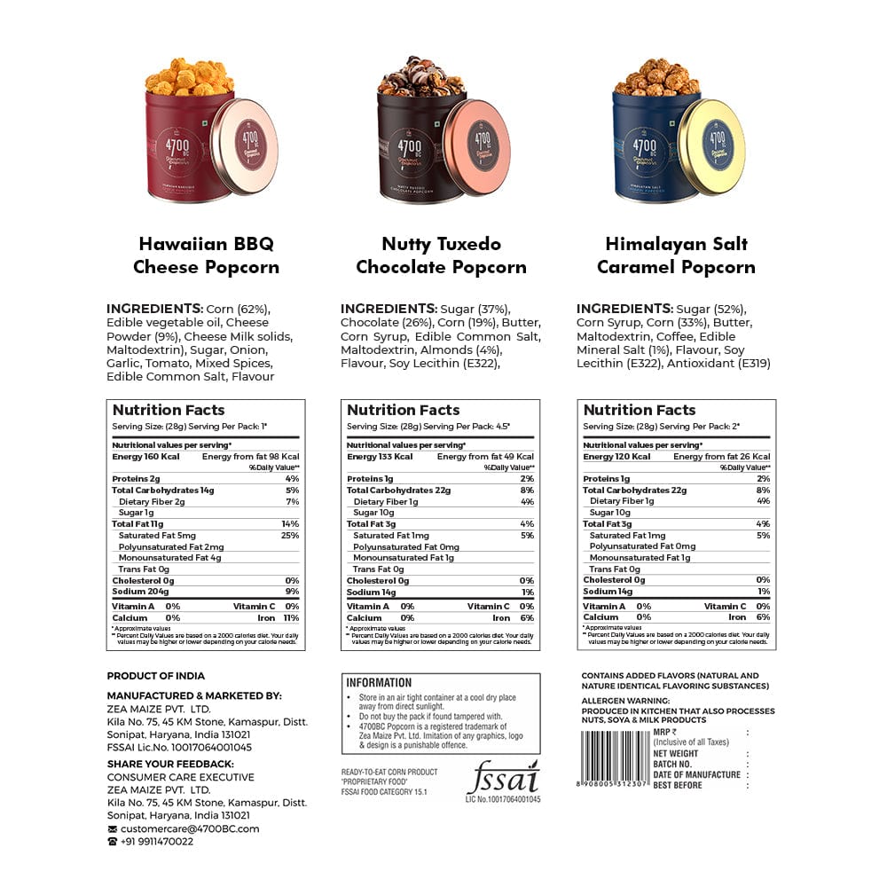 Popcorn with full nutrition info. Non-GMO, gluten-free, MSG-free for a wholesome snacking experience.