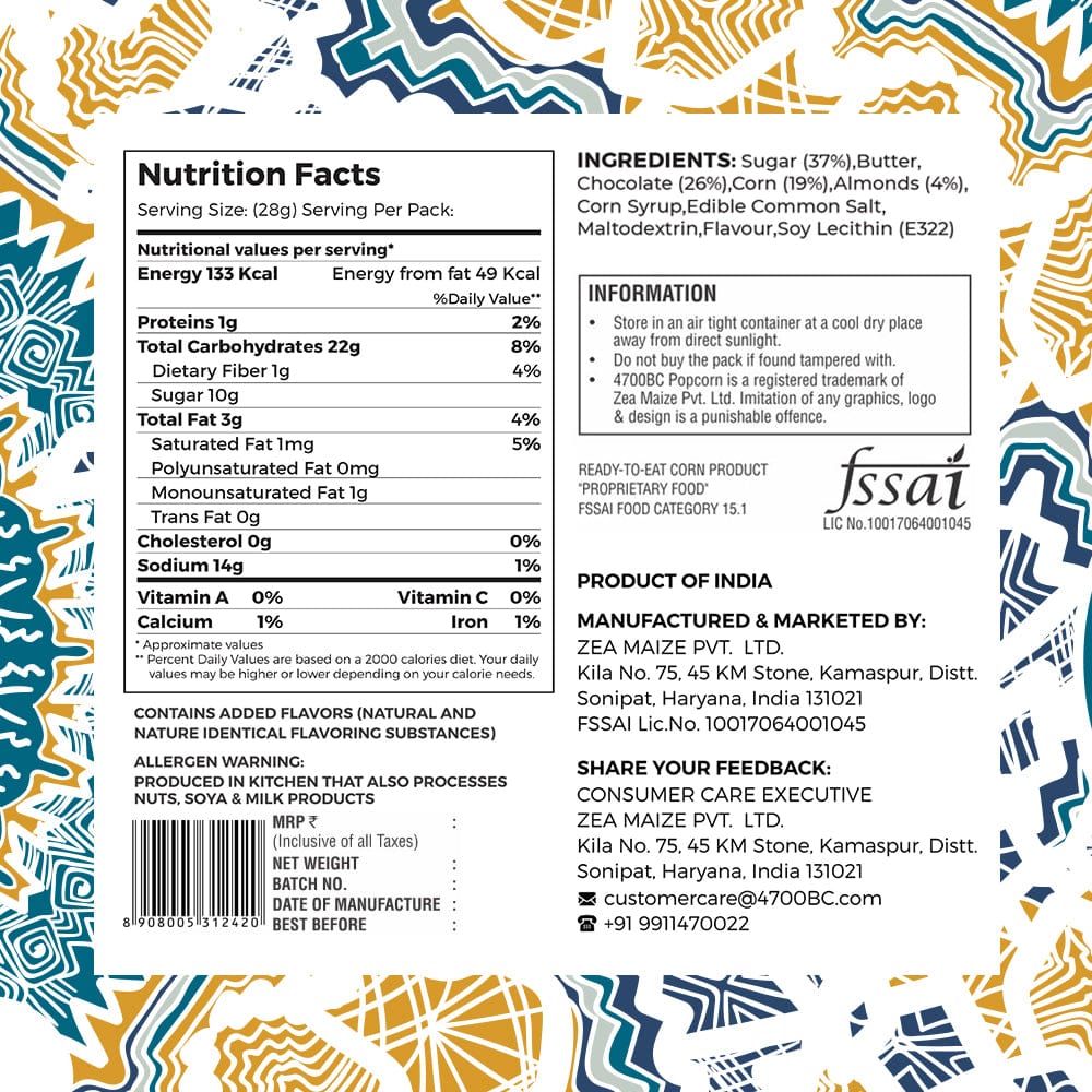 4700bc tuxedo chocolate  gourmet popcorn nutrition  information